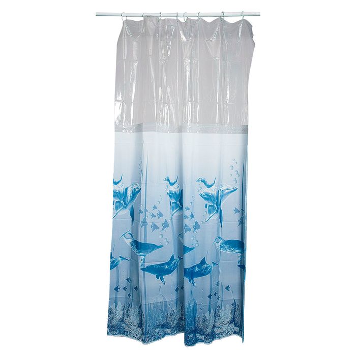 Cortina de Box em Plástico Golfinho Azul 180x140 cm